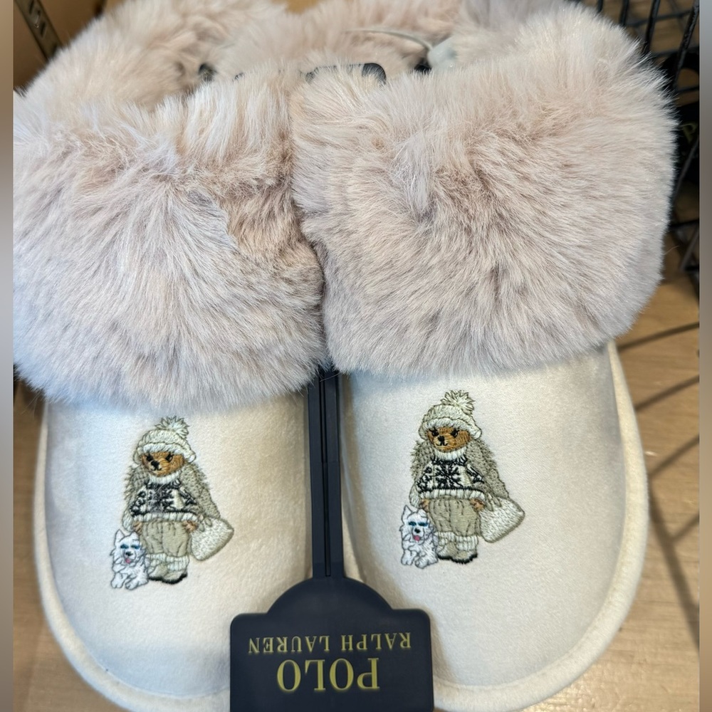 Polo ralph lauren bear slippers cream size 5,6,7,8
